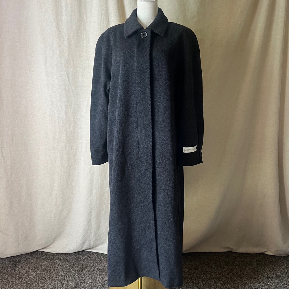 Liz Claiborne Wool Blend Charcoal Gray Herringbone Maxi Coat Size 16 NWT Vintage